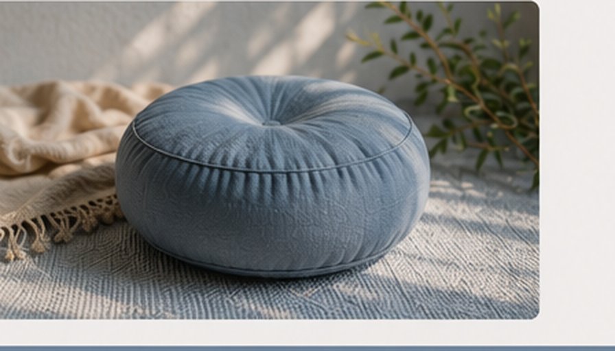 Blauw meditatiekussen op een kleed